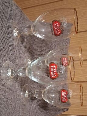 Stella Artois Gold-Rimmed Beer Chalice Glasses - Clear / Gold (Set of 3)